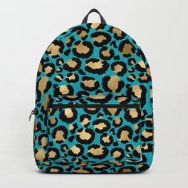 Beautiful Teal & Gold Leopard Print Pattern Backpack