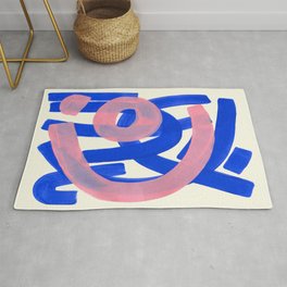 Tribal Pink Blue Fun Colorful Mid Century Modern Abstract Painting Shapes Pattern Rug