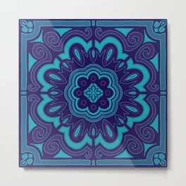 Paisley Tile - Blue Metal Print