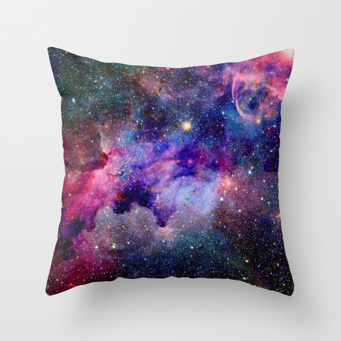 Purple Glittering Cosmic Star Galaxy Throw Pillow