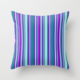 [ Thumbnail: Dark Violet, Dark Cyan, and Powder Blue Colored Lines/Stripes Pattern Throw Pillow ]