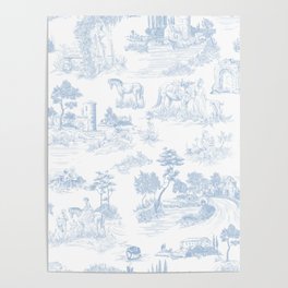 Toile de Jouy Vintage French Soft Baby Blue White Pastoral Pattern Poster