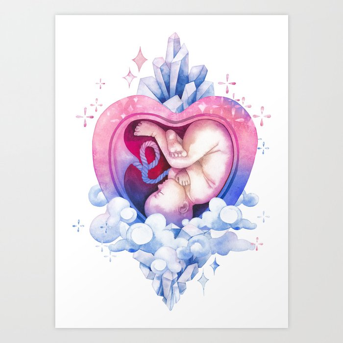 Watercolor fetus inside the heart shaped Canvas Print