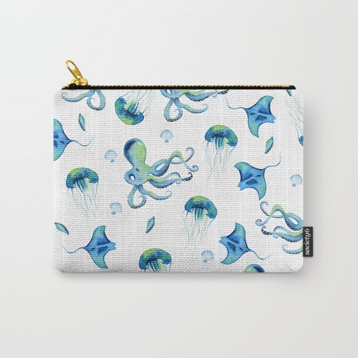 Watercolor Ocean Collage Carry-All Pouch