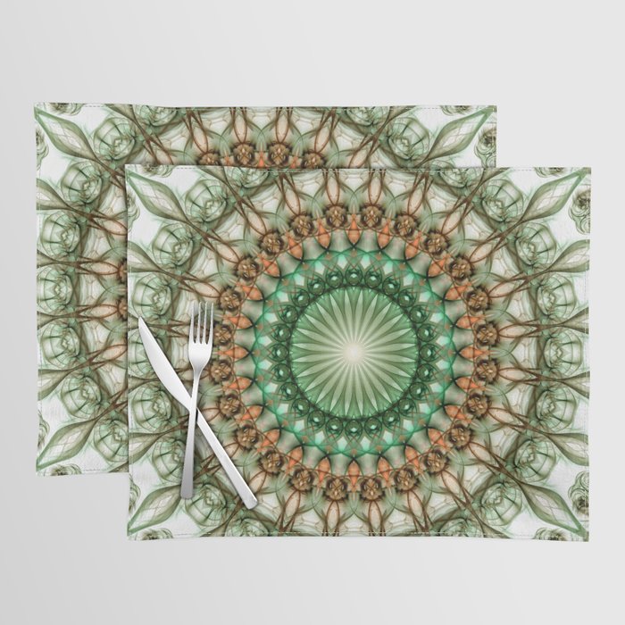 Glowing green and brown mandala Placemat