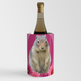 Marmot in Pink Frame with Gerbera Flowers Wine Chiller