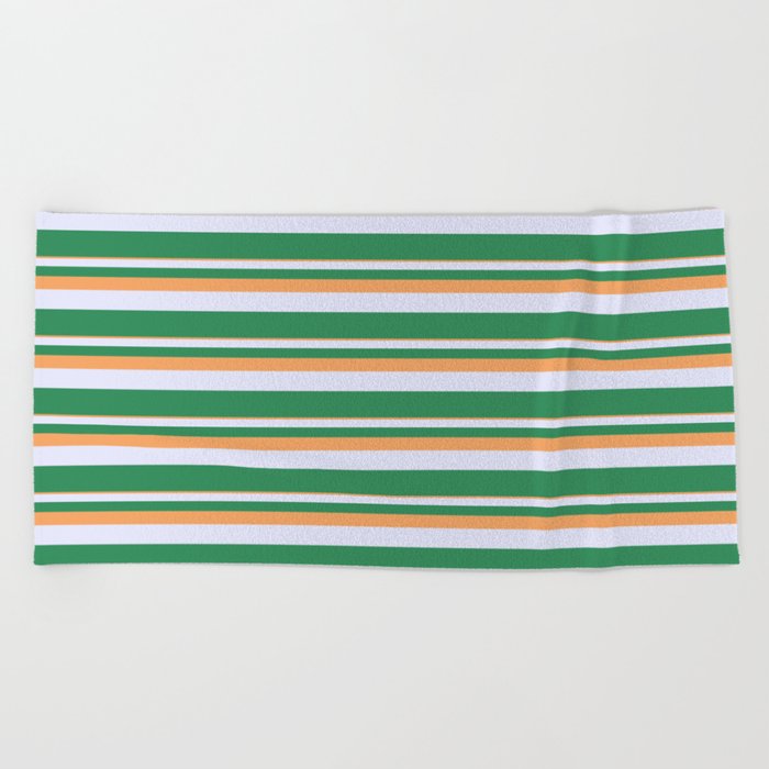 Brown, Lavender, and Sea Green Colored Lines Pattern Beach Towel