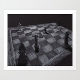 The Chess Game Art Print | Black and White, Mixed Media, Pattern, Illustration 