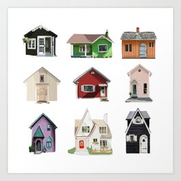 Cottage Study - Collage of Nine Tiny House Cottage Paintings Art Print