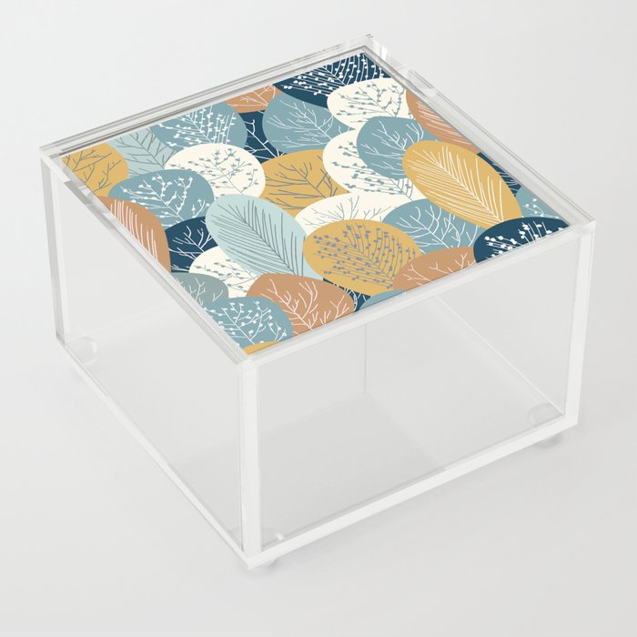 Forest Woodland Trees, Blue, Teal and Yellow, Floral Prints Acrylic Box