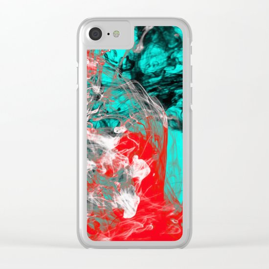 Marbled Collision - Abstract, red, blue, black and white mixed paint artwork Clear iPhone Case