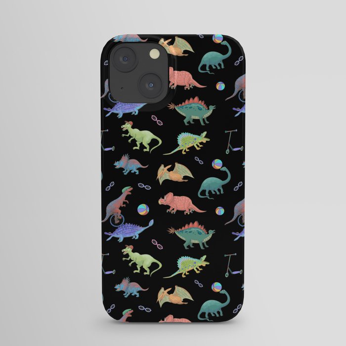 Rainbow Dinosaurs Black Background Theme iPhone Case