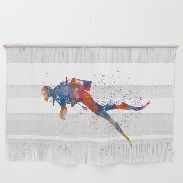 Scuba diver in watercolor Wall Hanging
