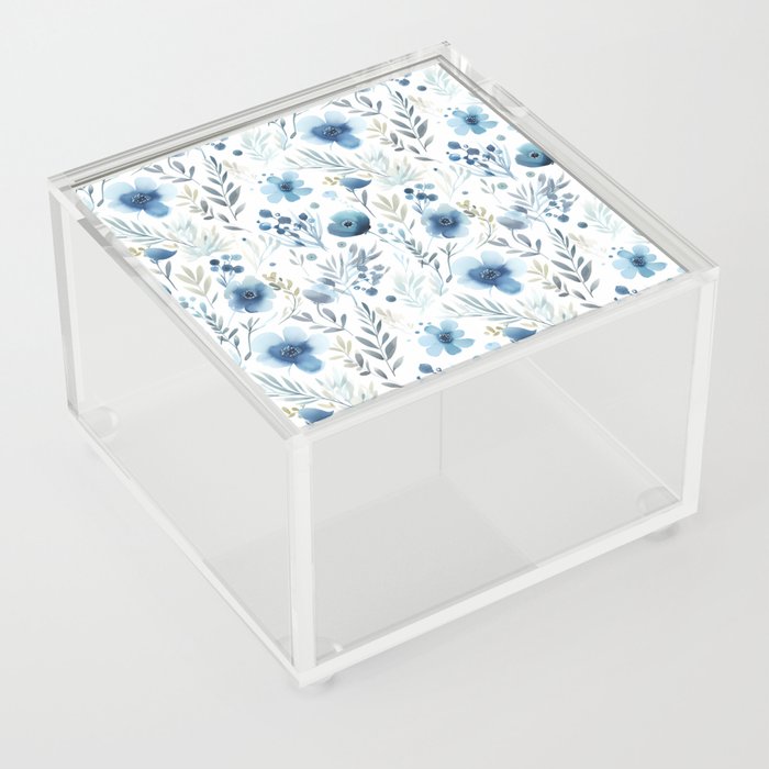 Blue Flowers Watercolor Digital Painting Pattern Acrylic Box