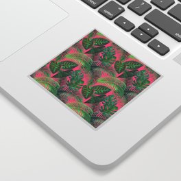 Tropical Palm Leaves On Pink Sticker