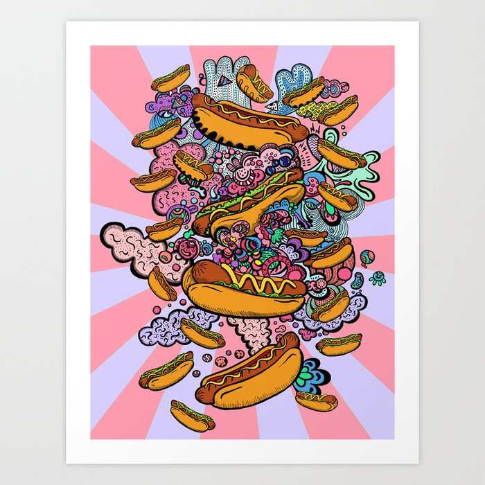 Hot dogs attack Art Print