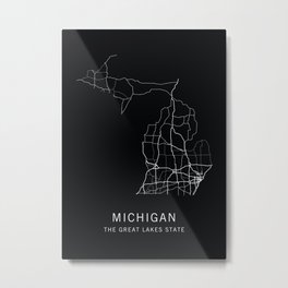 Michigan State Road Map Metal Print | Cartography, Mittenstate, Grandrapids, Map, Maps, Road, Annarbor, Graphicdesign, Lansing, Greatlakesstate 