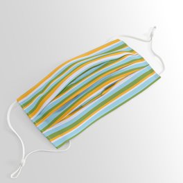 [ Thumbnail: Sky Blue, Green, Orange, and Lavender Colored Lines Pattern Face Mask ]