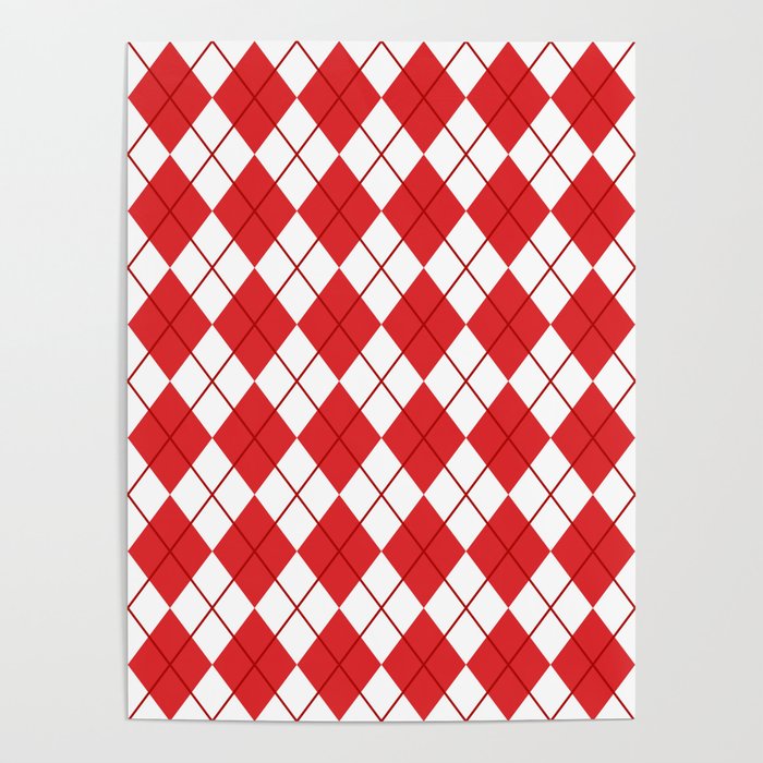 Red And White Seamless Argyle Pattern Poster