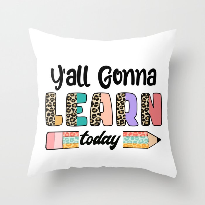 Colorful Teacher learning quote leopard Throw Pillow