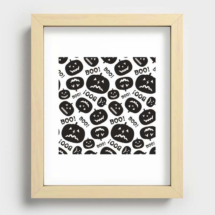 Halloween Black and White Pattern with Pumpkin Silhouette and inscription Boo Recessed Framed Print