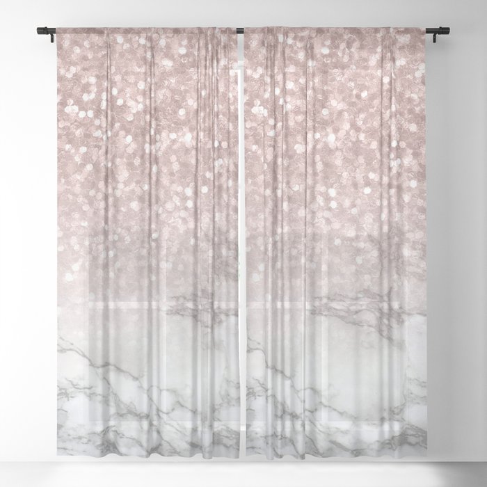 Sparkle - Glittery Rose Gold Marble Sheer Curtain