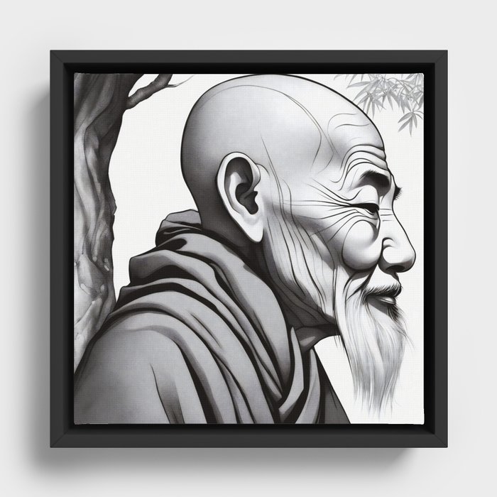 Wrinkles of Insight: Profile of a Forest Monk Framed Canvas