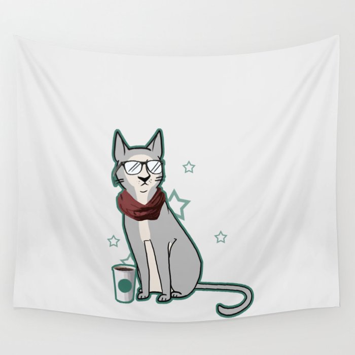 Hipster Cat Wall Tapestry