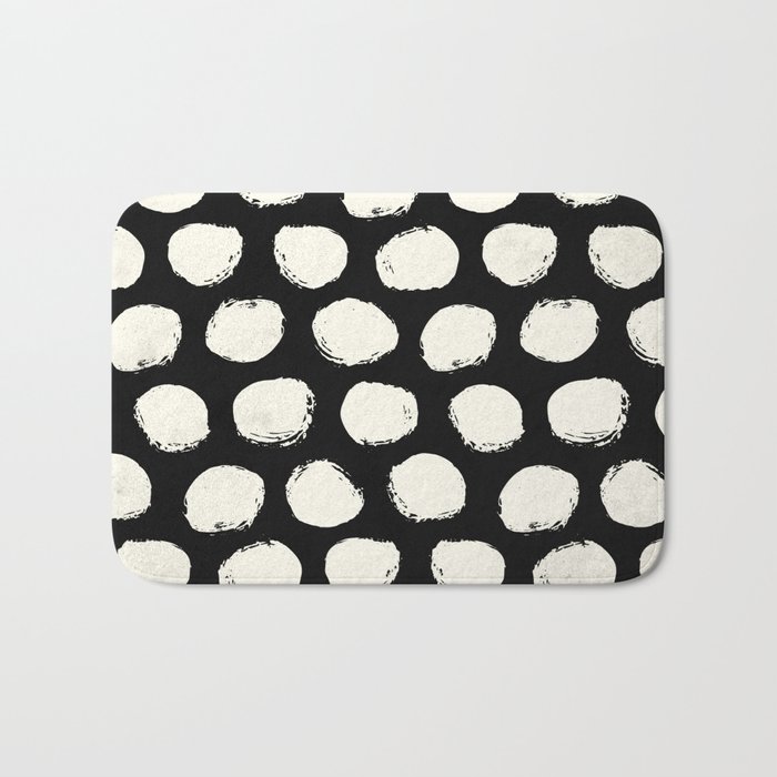 Trendy Cream Polka Dots on Black Bath Mat