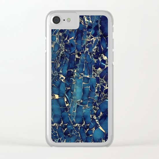 Dark blue stone marble abstract texture with gold streaks Clear iPhone Case