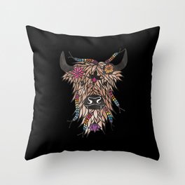 Highland cow - papercut design Throw Pillow