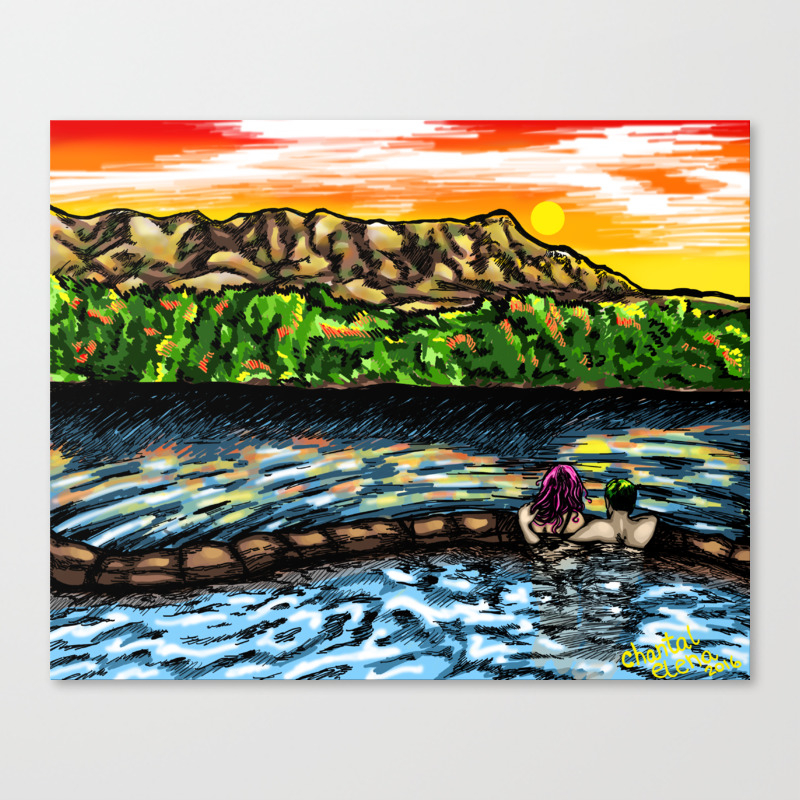Couple In The Tubs Below Turtleback New Mexico Sunset Canvas
