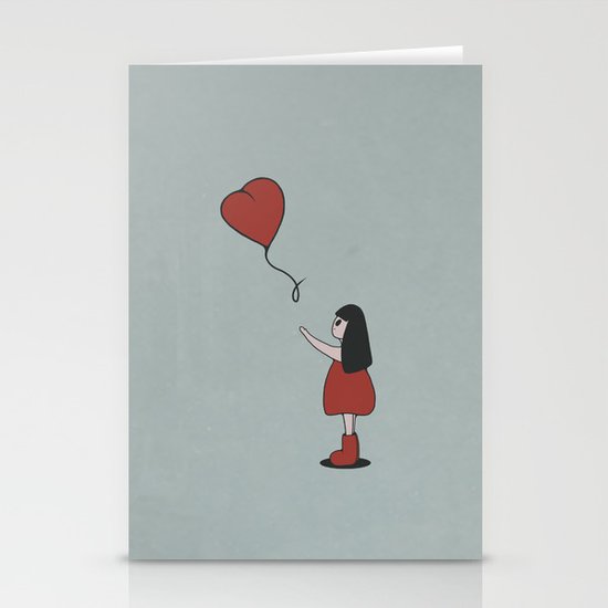 Girl with a Heart-Shaped Balloon Stationery Cards