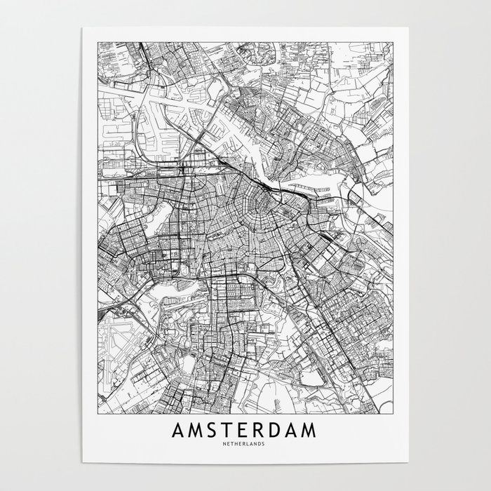 Amsterdam White Map Poster