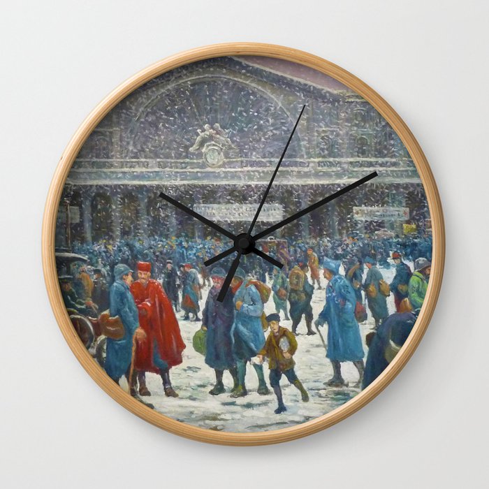 La Gare de l'Est sous la neige, 1917 Maximilian Luce Wall Clock