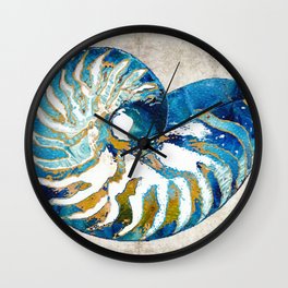 Beachy Art - Nautilus Shell Bleu - Sharon Cummings Wall Clock