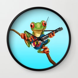 Tree Frog Playing Acoustic Guitar with Flag of Colorado Wall Clock