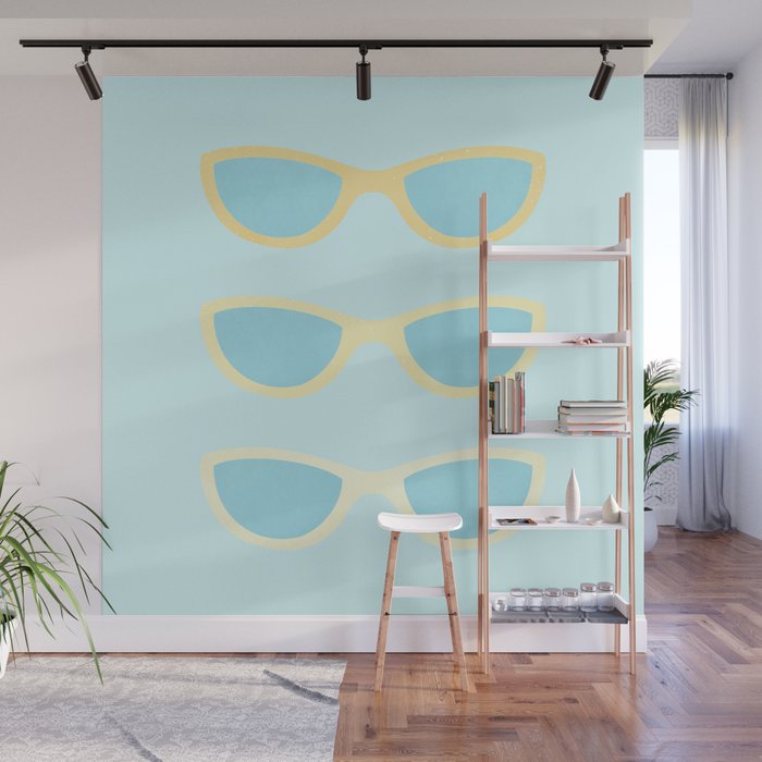 Yellow and blue retro sunglasses Wall Mural