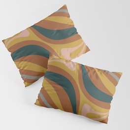 New Groove Colorful Retro Swirl Abstract Pattern Boho Rust Mustard Blush Grey Blue Pillow Sham