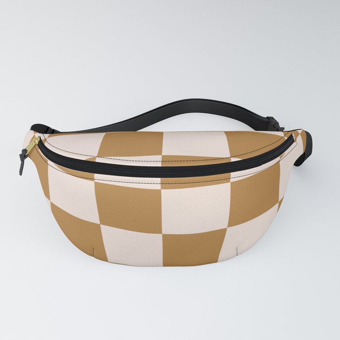 Creme and Brown Earthy Tone Checkered Tartan Fanny Pack