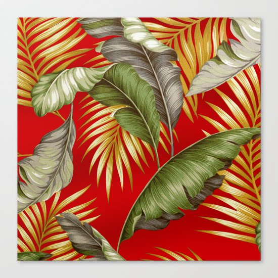 HAWAIIAN GARDEN TROPICAL LEAVES | tomato red gold Canvas Print