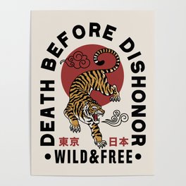 Asian Style Tiger Illustration With Slogans And Tokyo Japan Words In Japanese Artwork Poster