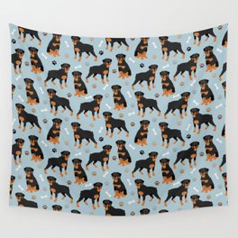 Rottweiler Dogs Pattern Blue Wall Tapestry