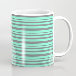 [ Thumbnail: Grey and Aquamarine Colored Striped/Lined Pattern Coffee Mug ]