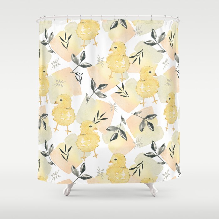 Spring Chicks Floral Shower Curtain