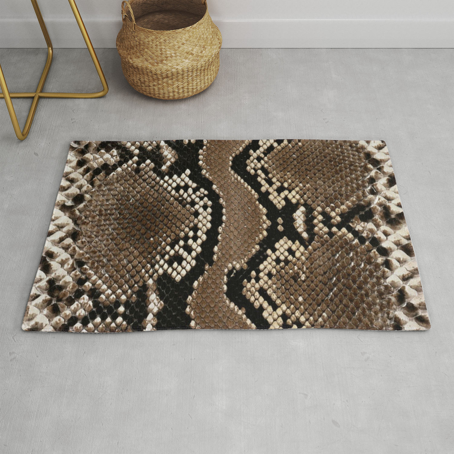 Python Skin Pattern Snake Skin Brown Animal Print Home Decor Rug
