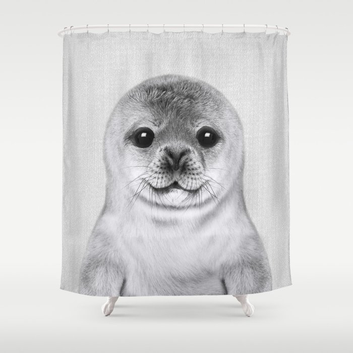 Baby Seal Black White Shower, How To Seal Shower Curtain