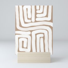 Tan and White Lines Abstract Print Mini Art Print
