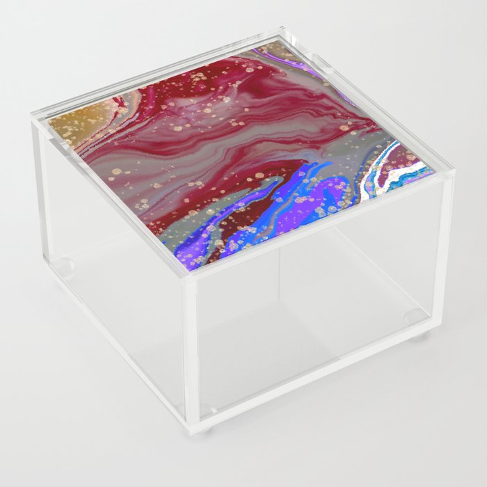 Blue and red yellow marble stone. Alcohol ink fluid abstract texture fluid art with gold glitter and liquid Acrylic Box