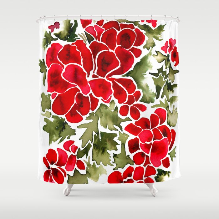 Red Flowers Shower Curtain
